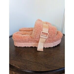 UGG Fluffita Platform Slides Slippers Sandals Coral 8 EU 39 Sherpa Wool Preppy